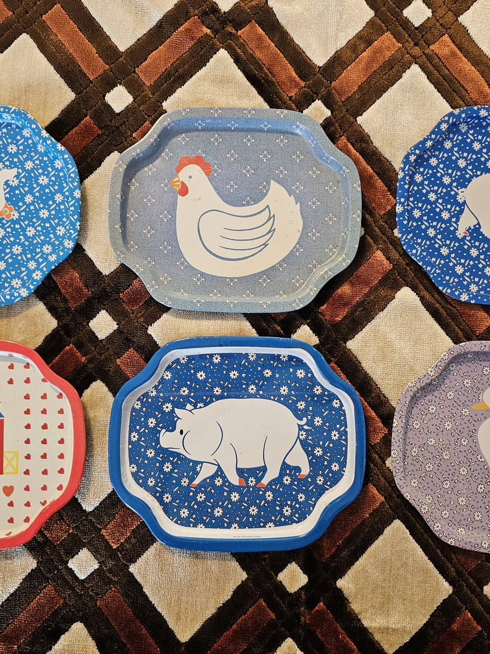 Decorative Farm Animal Wall Plaque Set - Blue Hen & Pig